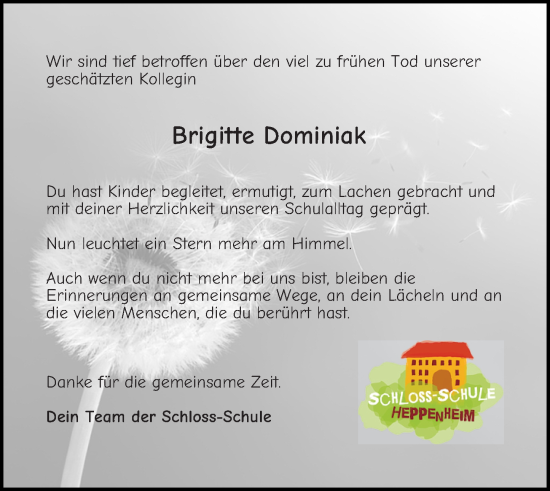 Traueranzeige von Brigitte Dominiak von Starkenburger Echo