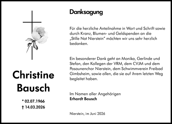 Traueranzeige von Christine Bausch von Allgemeine Zeitung Mainz