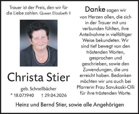 Traueranzeige von Christa Stier von Darmstädter Echo