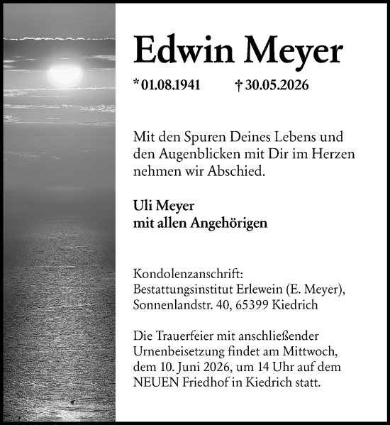 Traueranzeige von Edwin Meyer von Rheingau Kurier
