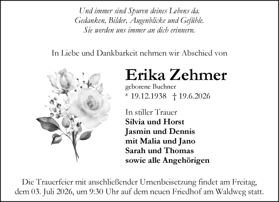 Traueranzeige von Erika Zehmer von Rüsselsheimer Echo