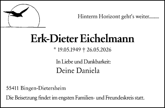 Traueranzeige von Erk-Dieter Eichelmann von Binger-/Ingelheimer Wochenblatt