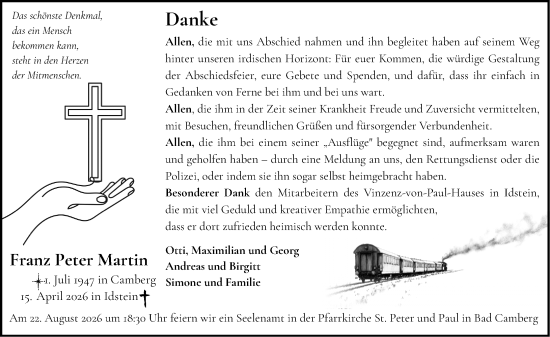 Traueranzeige von Franz Peter Martin von Camberger Anzeiger