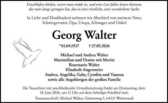Traueranzeige von Georg Walter von Darmstädter Echo