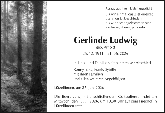 Traueranzeige von Gerlinde Ludwig von Wetzlarer Neue Zeitung