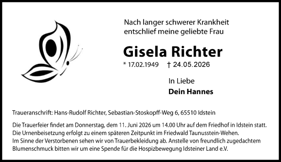 Traueranzeige von Gisela Richter von Idsteiner Land/Untertaunus