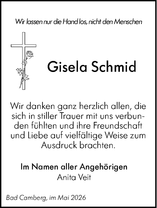 Traueranzeige von Gisela Schmid von Camberger Anzeiger
