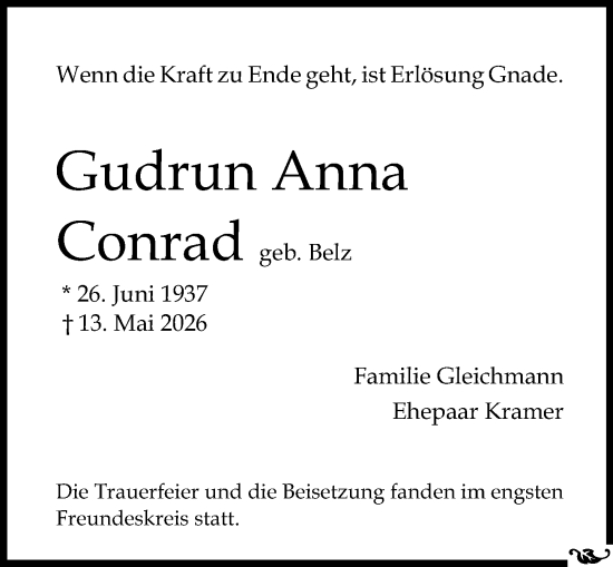 Traueranzeige von Gudrun Anna Conrad von Allgemeine Zeitung Mainz
