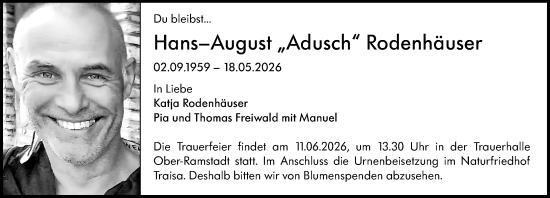 Traueranzeige von Hans-August Rodenhäuser von Darmstädter Echo