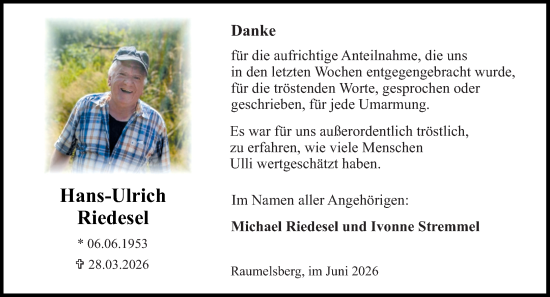 Traueranzeige von Hans-Ulrich Riedesel von Hinterländer Anzeiger