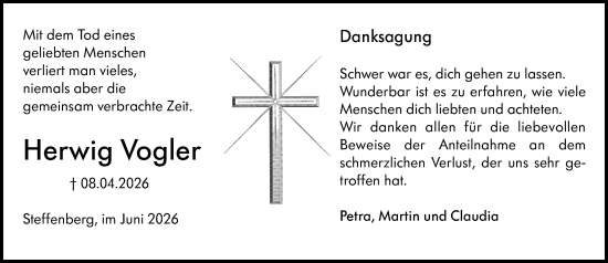 Traueranzeige von Herwig Vogler von Hinterländer Anzeiger