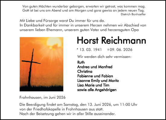 Traueranzeige von Horst Reichmann von Dill Block