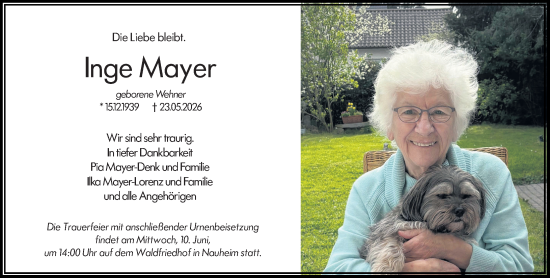 Traueranzeige von Inge Mayer von Rüsselsheimer Echo
