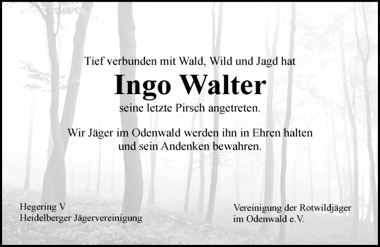 Traueranzeige von Ingo Walter von Odenwälder Echo
