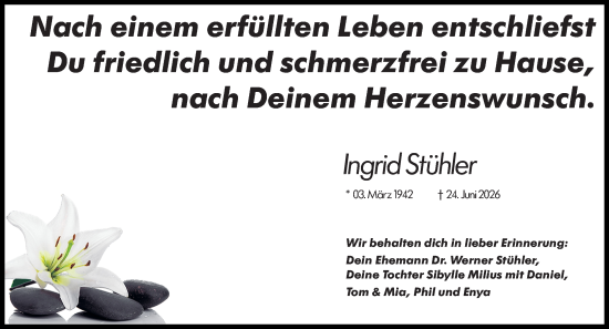 Traueranzeige von Ingrid Stühler von Wormser Zeitung