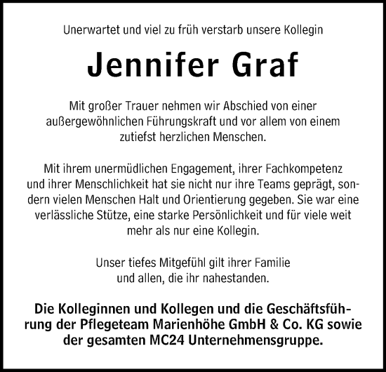 Traueranzeige von Jennifer Graf von Darmstädter Echo
