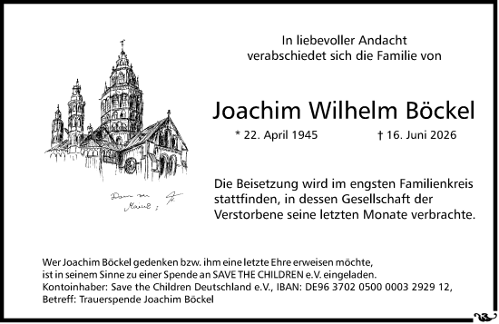 Traueranzeige von Joachim Wilhelm Böckel von Allgemeine Zeitung Alzey
