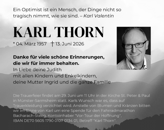 Traueranzeige von Karl Thorn von Binger-/Ingelheimer Wochenblatt
