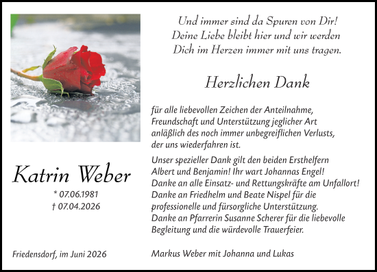 Traueranzeige von Katrin Weber von Hinterländer Anzeiger