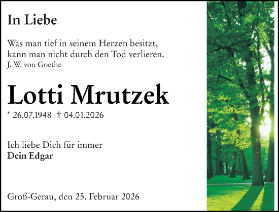 Traueranzeige von Lotti Mrutzek von Groß-Gerauer Echo