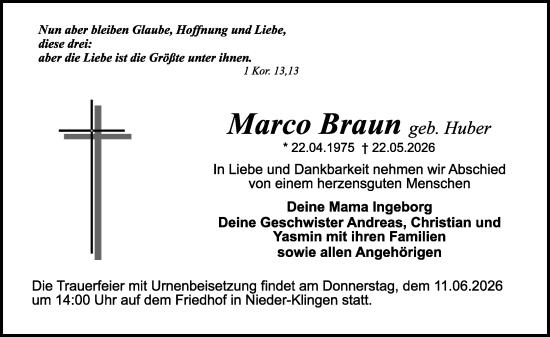 Traueranzeige von Marco Braun von Darmstädter Echo