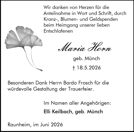 Traueranzeige von Maria Horn von Rüsselsheimer Echo