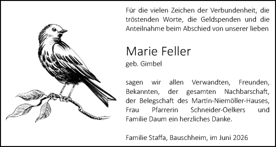 Traueranzeige von Marie Feller von Rüsselsheimer Echo