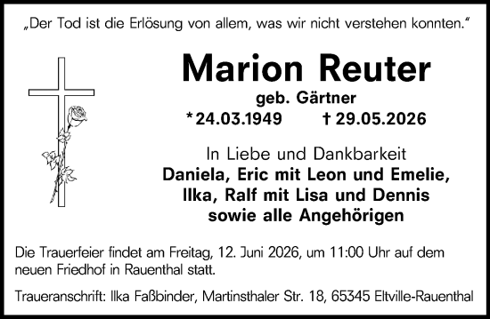 Traueranzeige von Marion Reuter von Rheingau Kurier