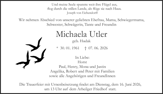 Traueranzeige von Michaela Utler von Darmstädter Echo