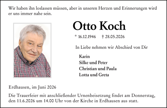 Traueranzeige von Otto Koch von Hinterländer Anzeiger