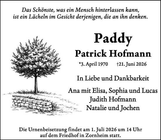 Traueranzeige von Patrick Hofmann von Allgemeine Zeitung Mainz