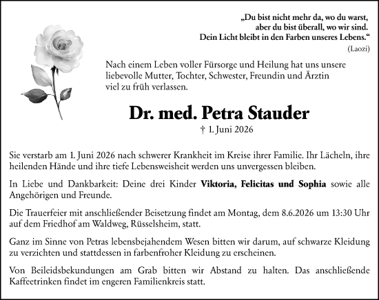 Traueranzeige von Petra Stauder von Rüsselsheimer Echo