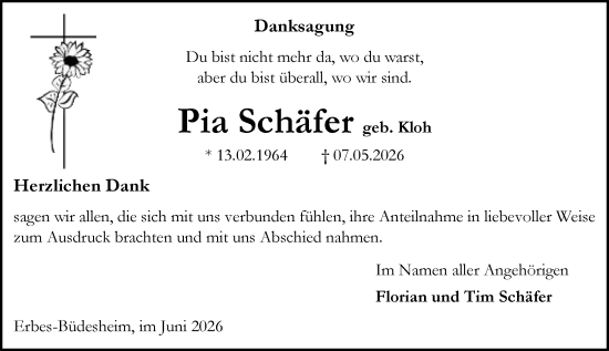 Traueranzeige von Pia Schäfer von Allgemeine Zeitung Alzey