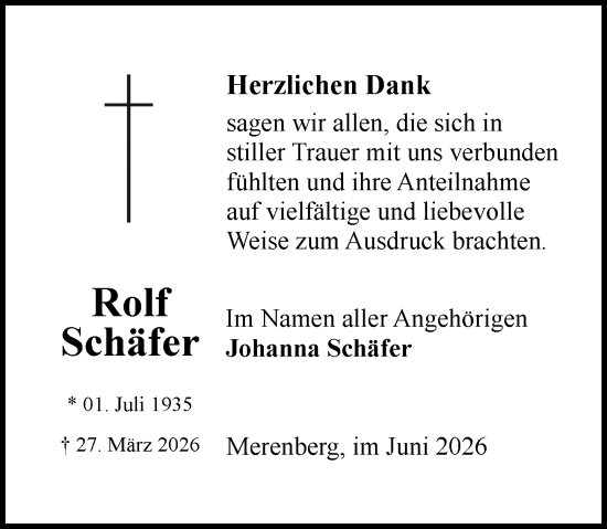 Traueranzeige von Rolf Schäfer von Weilburger Tageblatt