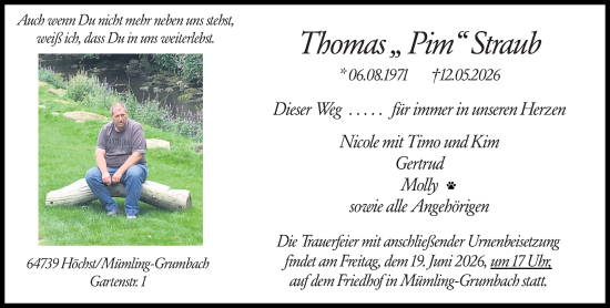 Traueranzeige von Thomas Straub von Odenwälder Echo