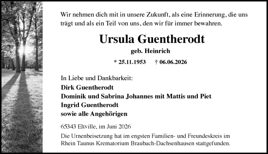 Traueranzeige von Ursula Guentherodt von Wiesbadener Kurier