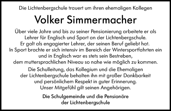 Traueranzeige von Volker Simmermacher von Darmstädter Echo