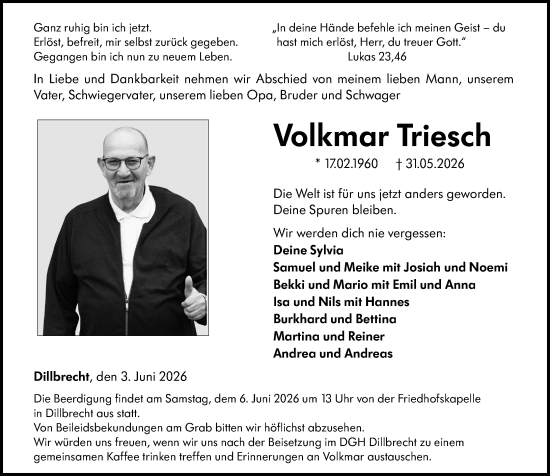 Traueranzeige von Volkmar Triesch von Dill Block