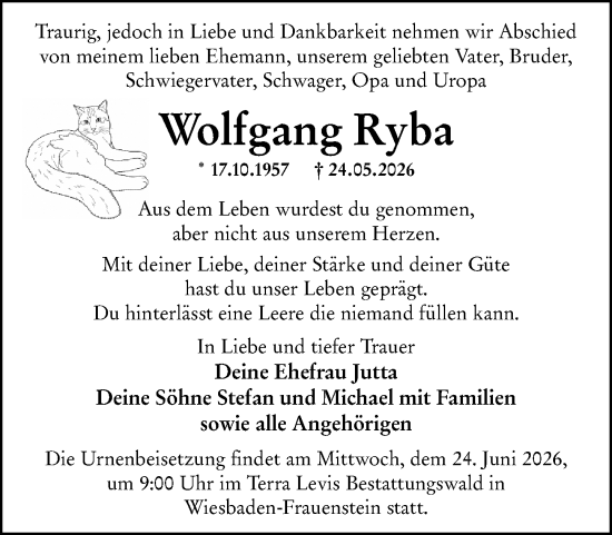 Traueranzeige von Wolfgang Ryba von Wiesbadener Kurier
