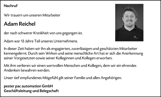 Traueranzeige von Adam Reichel von Allgemeine Zeitung Mainz
