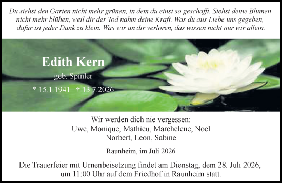 Traueranzeige von Edith Kern von Rüsselsheimer Echo
