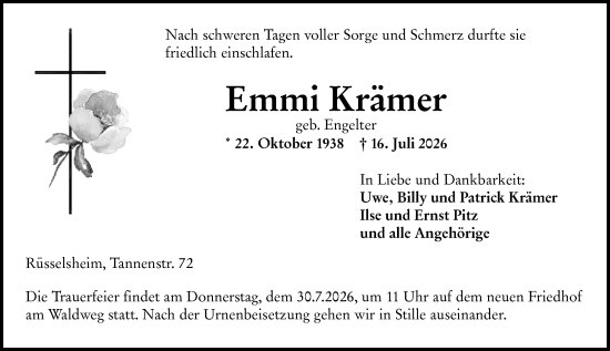 Traueranzeige von Emmi Krämer von Rüsselsheimer Echo