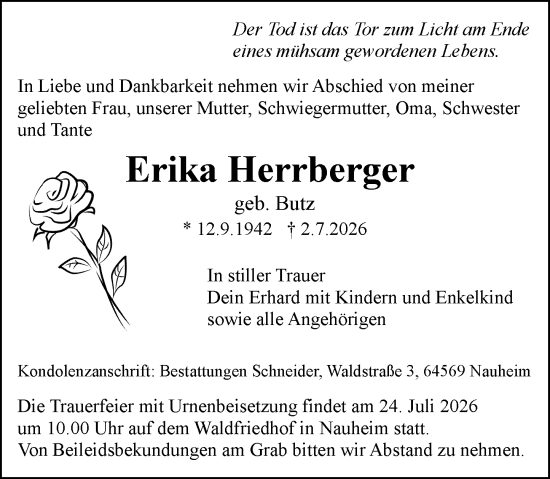 Traueranzeige von Erika Herrberger von Groß-Gerauer Echo