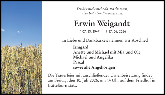 Traueranzeige von Erwin Weigandt von Groß-Gerauer Echo