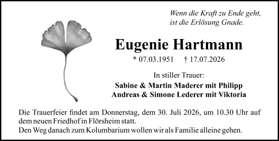 Traueranzeige von Eugenie Hartmann von Rüsselsheimer Echo