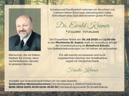 Traueranzeige von Ewald Krämer von Odenwälder Echo