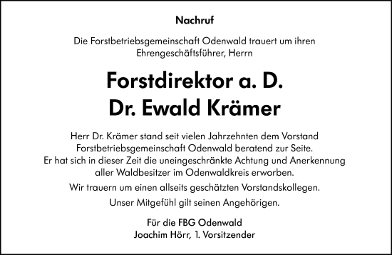Traueranzeige von Ewald Krämer von Odenwälder Echo