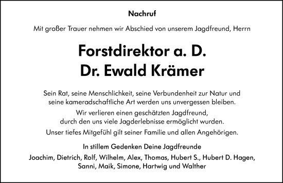 Traueranzeige von Ewald Krämer von Odenwälder Echo