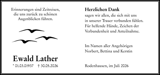 Traueranzeige von Ewald Lather von Hinterländer Anzeiger