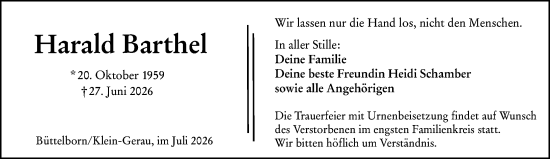 Traueranzeige von Harald Barthel von Groß-Gerauer Echo